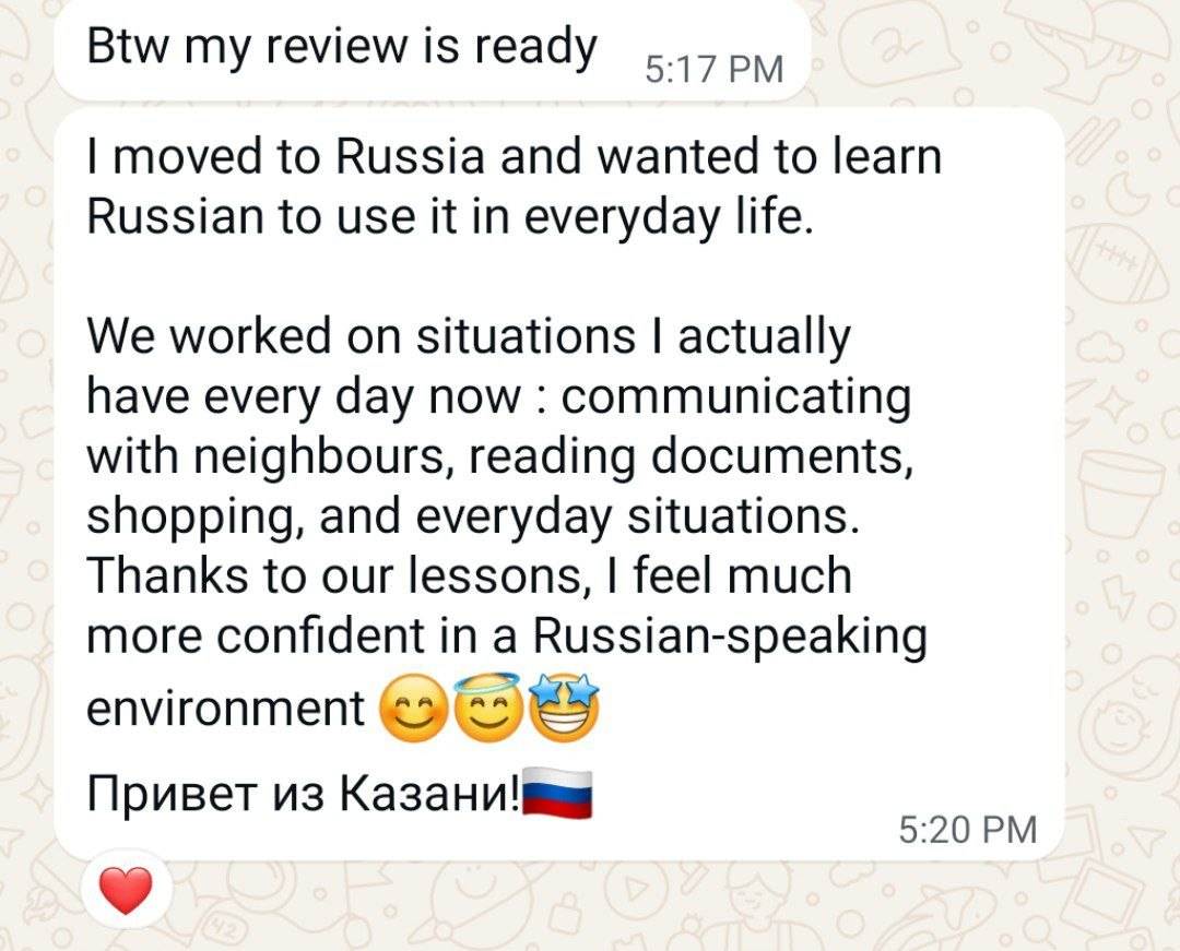 A message from a student who moved to Russia and uses Russian in everyday life