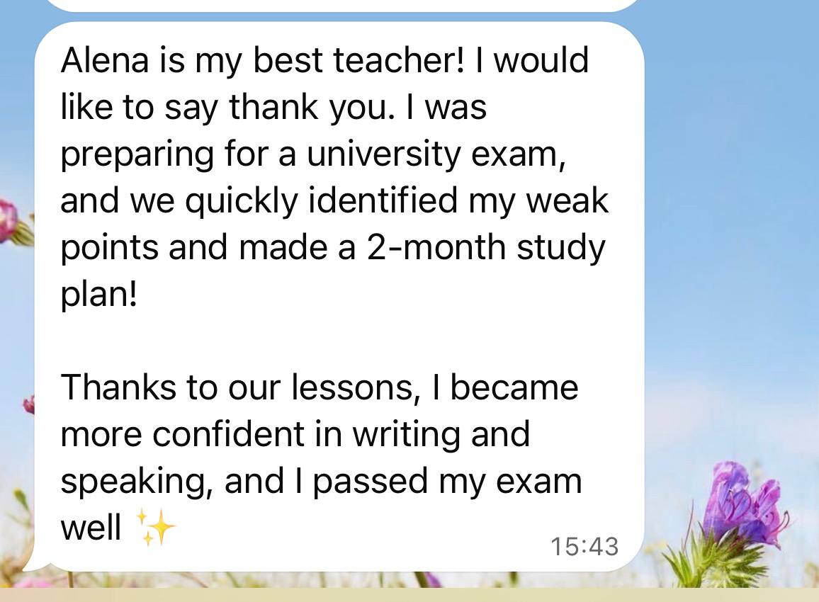 A message from a student after passing a university Russian exam